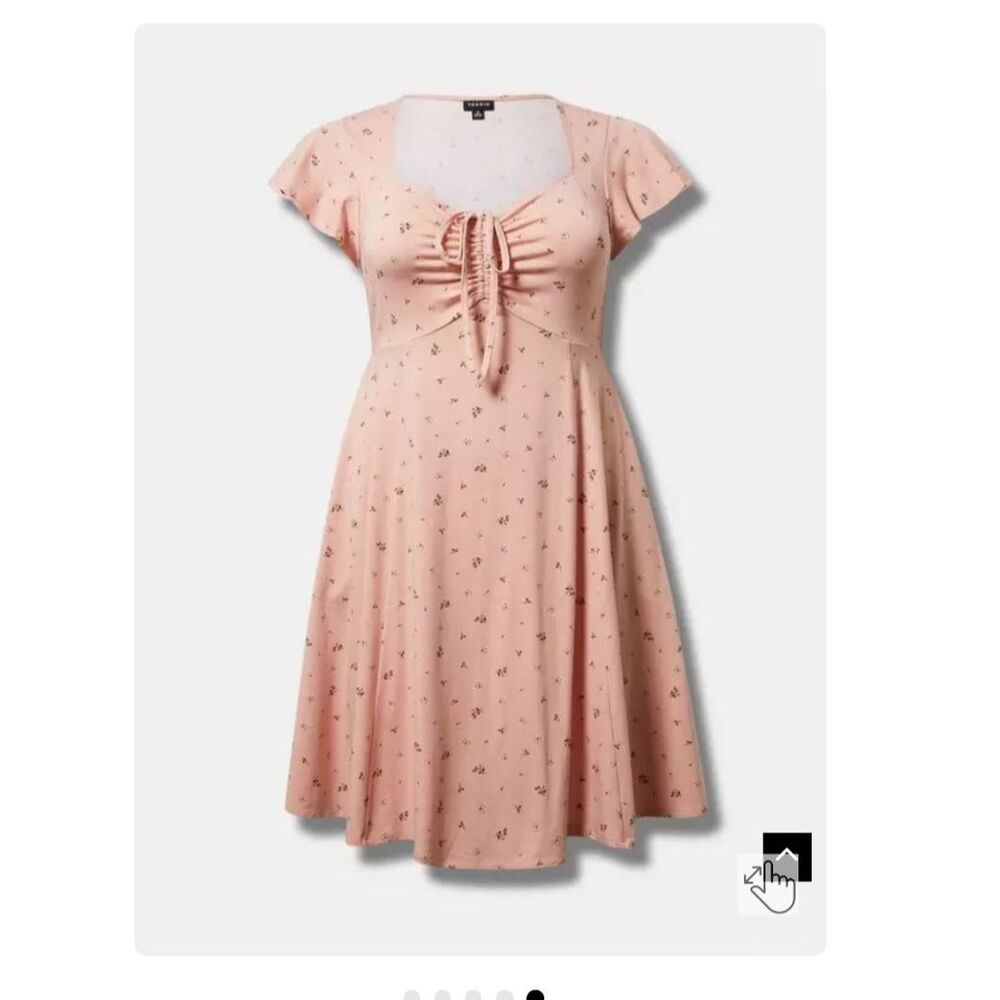 TORRID MINI BOW FRONT FLUTTER SLEEVE STRETCH DRESS IN PIPPA FLORAL MELLOW ROSE